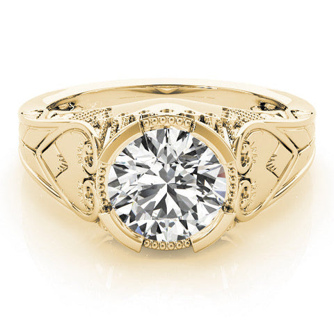 Yellow gold Round Brilliant Solitaire Milgrain Bezel Engagement Ring