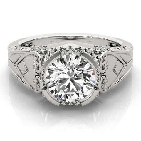 White gold Round Brilliant Solitaire Milgrain Bezel Engagement Ring