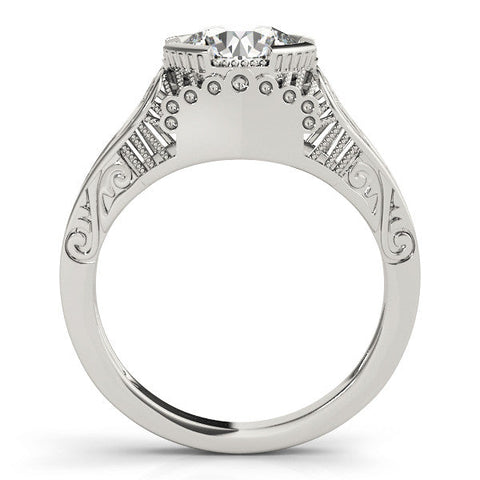 White gold Round Brilliant Solitaire Milgrain Bezel Engagement Ring