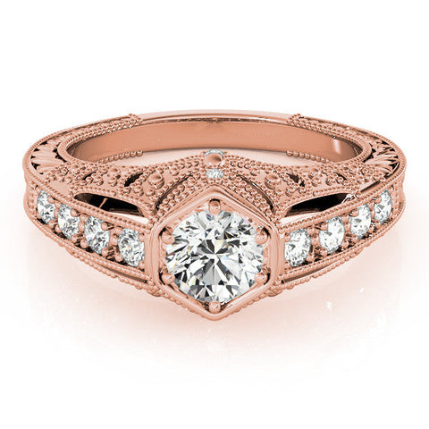 Rose gold Hexagon Bezel Round Diamond Milgrain Split Shank Ring