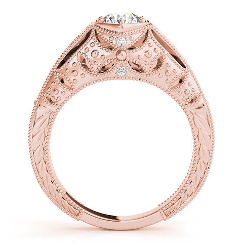 Rose gold Hexagon Bezel Round Diamond Milgrain Split Shank Ring