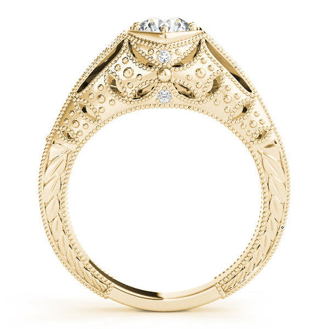 Yellow gold Hexagon Bezel Round Diamond Milgrain Split Shank Ring