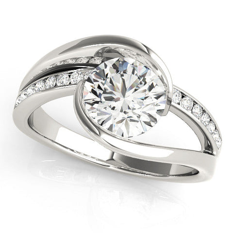 White gold Round Solitaire Tension-Set Diamond Split Shank Ring