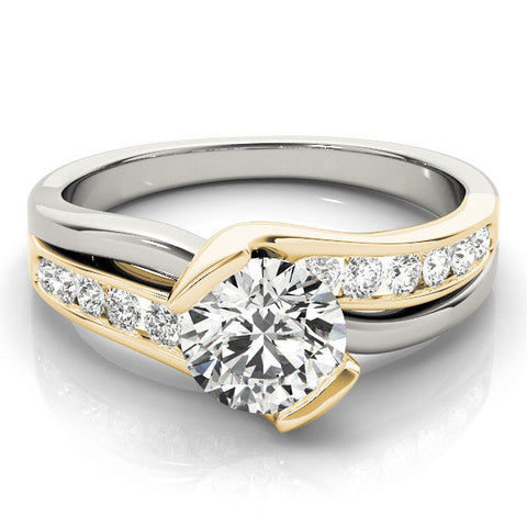 Yellow gold Round Solitaire Channel-Set Split Shank Ring with Tension Prong Setting