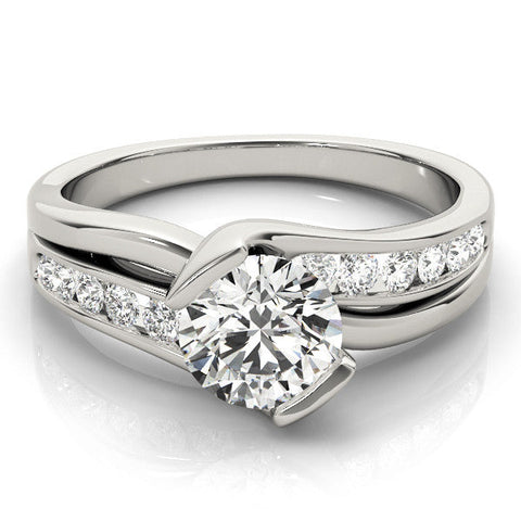White gold Round Solitaire Channel-Set Split Shank Ring with Tension Prong Setting