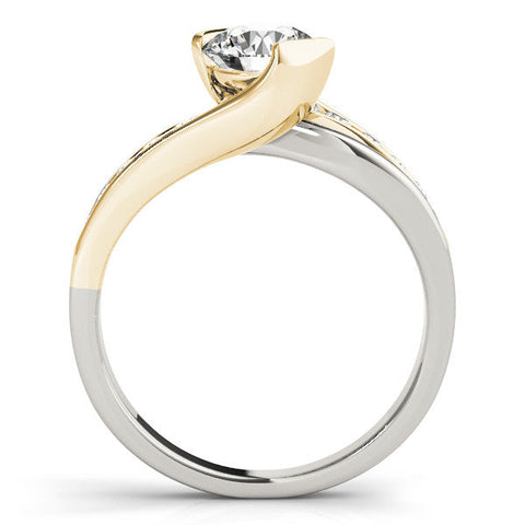 Yellow gold Round Solitaire Channel-Set Split Shank Ring with Tension Prong Setting