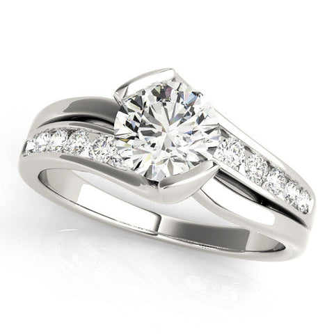 White gold Round Solitaire Channel-Set Split Shank Ring with Tension Prong Setting