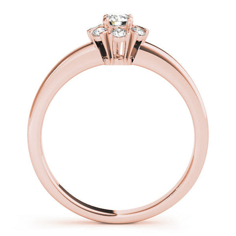 Rose gold Round Diamond Floral Halo Solitaire Ring with Channel-Set Band and Claw Prong Setting