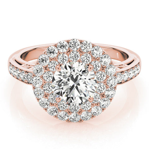 Rose gold Double Halo Round Diamond Pave Band Prong Setting Ring