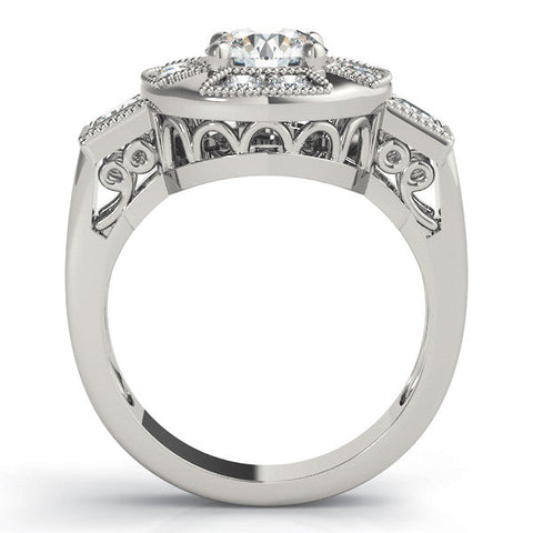 Platinum Milgrain Round Diamond Halo Split Shank Ring