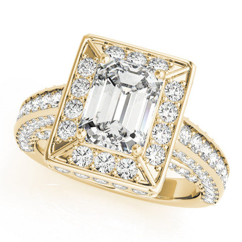 Yellow gold Radiant Cut Halo Pave Split Shank Prong Setting Ring