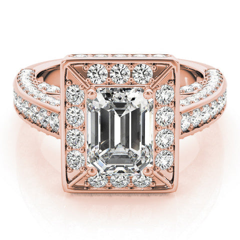 Rose gold Radiant Cut Halo Pave Split Shank Prong Setting Ring