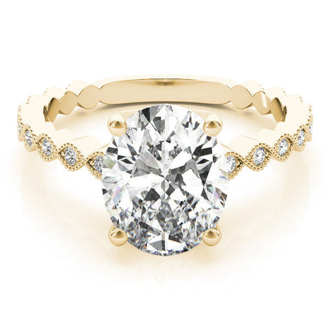 Yellow gold Oval Solitaire Diamond Ring with Infinity Twist Band and Four-Prong Setting