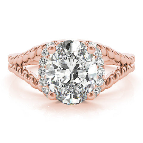 Rose gold Oval Halo Twisted Band Four-Prong Ring