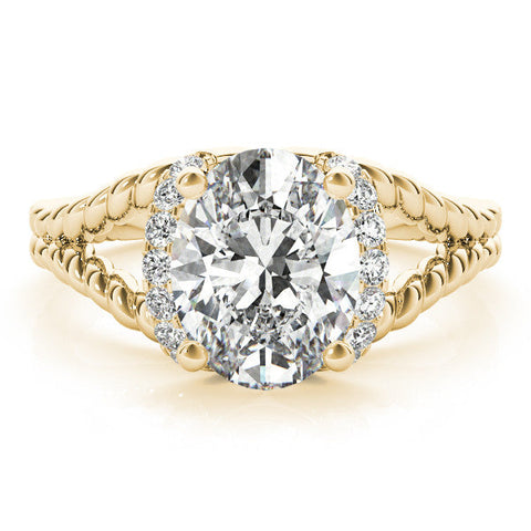 Yellow gold Oval Halo Twisted Band Four-Prong Ring