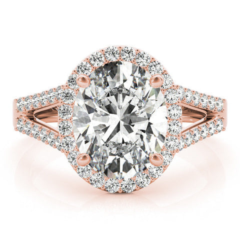 Rose gold Oval Halo Split Shank Diamond Ring with Four-Prong Setting