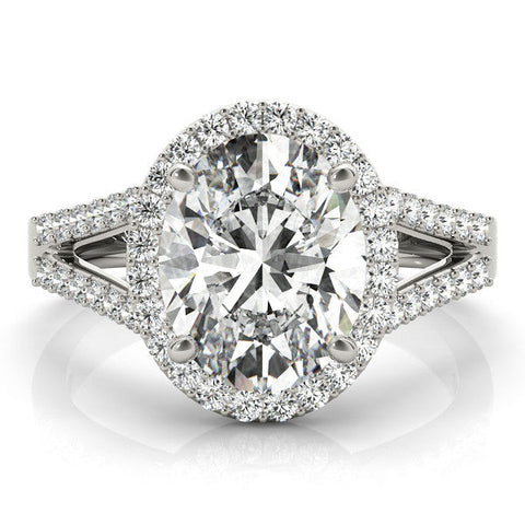 White gold Oval Halo Split Shank Diamond Ring with Four-Prong Setting