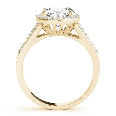 Yellow gold Oval Halo Split Shank Diamond Ring with Four-Prong Setting