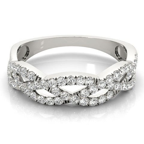 White gold Pave Round Diamond Twist Band with Shared Prong Setting