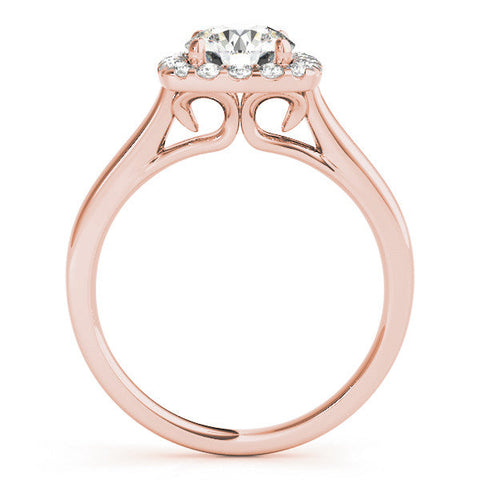 Rose gold Cushion Halo Round Diamond Solitaire Ring with Pavé Band and Four-Prong Setting