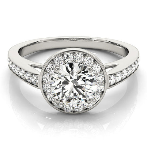 White gold Round Halo Pavé Diamond Engagement Ring with Bezel Setting