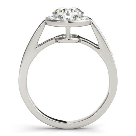 White gold Round Halo Pavé Diamond Engagement Ring with Bezel Setting
