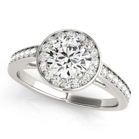 White gold Round Halo Pavé Diamond Engagement Ring with Bezel Setting