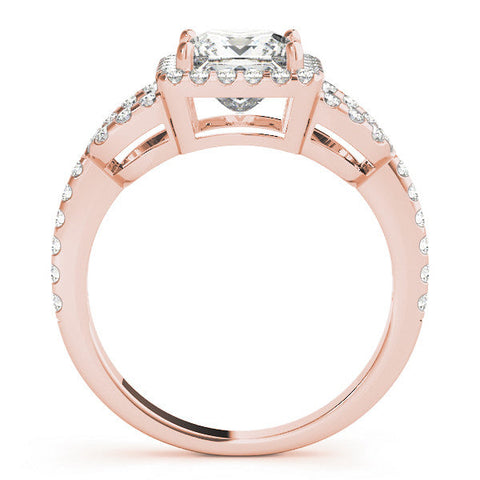 Rose gold Princess Cut Halo Split Shank Diamond Ring with Four-Prong Setting