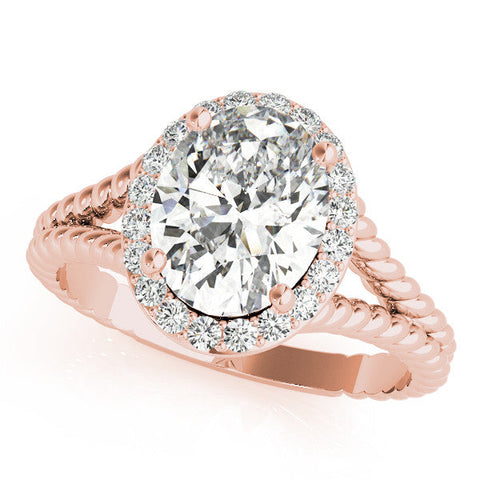 Rose gold Oval Halo Split Shank Twisted Band Prong Set Ring