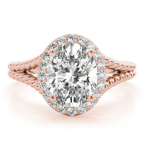 Rose gold Oval Halo Split Shank Twisted Band Prong Set Ring