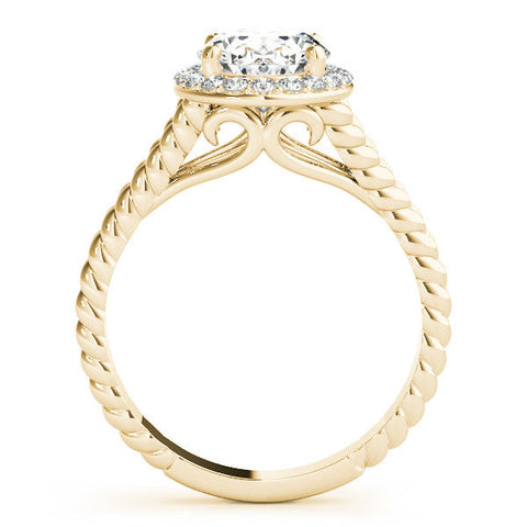 Yellow gold Oval Halo Split Shank Twisted Band Prong Set Ring