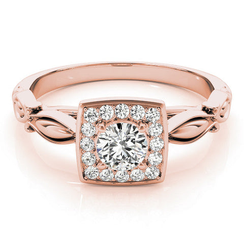 Rose gold Round Halo Diamond Engagement Ring with Square Setting and Infinity Band