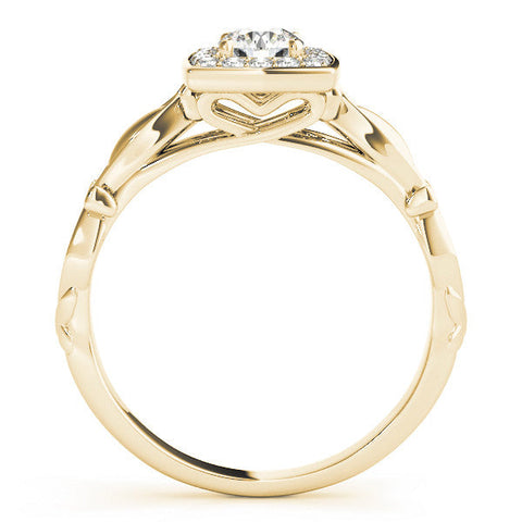 Yellow gold Round Halo Diamond Engagement Ring with Square Setting and Infinity Band