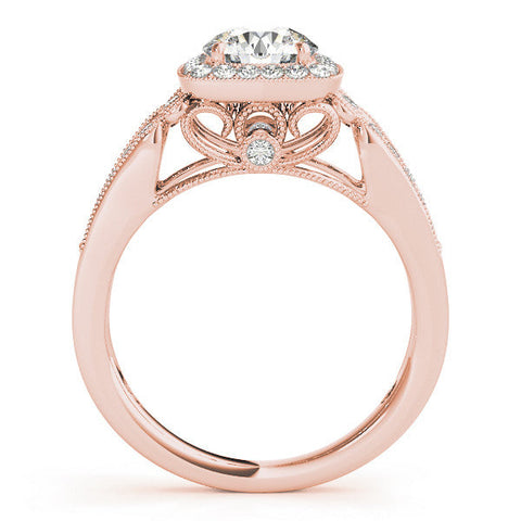 Rose gold Cushion Halo Round Diamond Split Shank Milgrain Ring