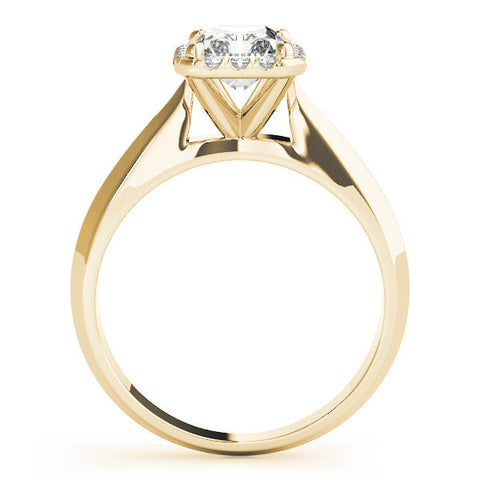 Yellow gold Cushion Halo Diamond Ring with Cathedral Band and Four-Prong Setting