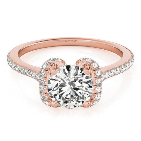 Rose gold Round Halo Diamond Pavé Band with Four-Prong Setting