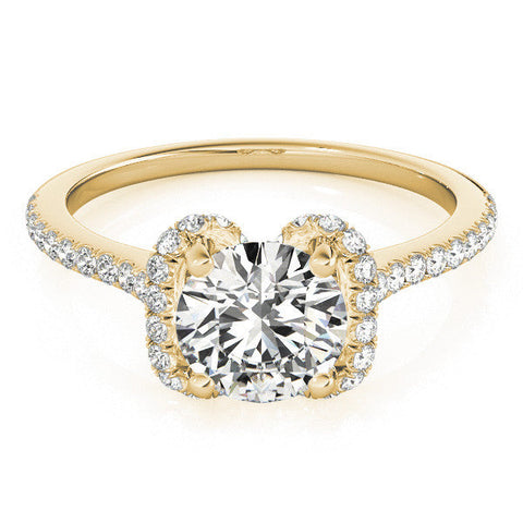 Yellow gold Round Halo Diamond Pavé Band with Four-Prong Setting