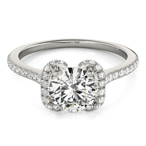 Platinum Round Halo Diamond Pavé Band with Four-Prong Setting