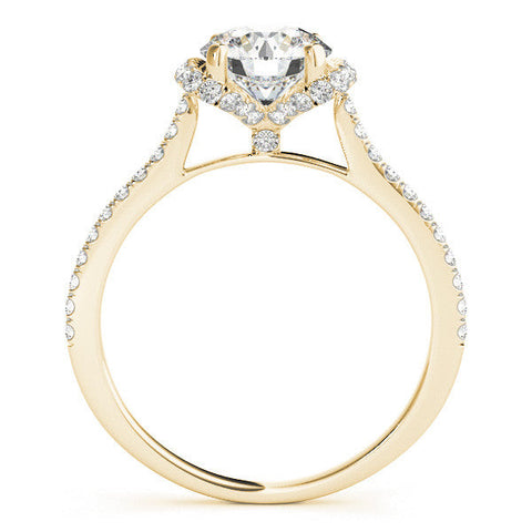 Yellow gold Round Halo Diamond Pavé Band with Four-Prong Setting