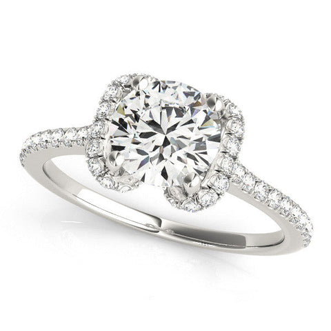 Platinum Round Halo Diamond Pavé Band with Four-Prong Setting