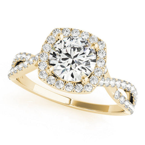 Yellow gold Round Halo Twist Band Solitaire with Four-Prong Setting