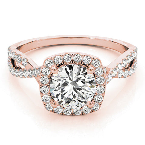 Rose gold Round Halo Twist Band Solitaire with Four-Prong Setting