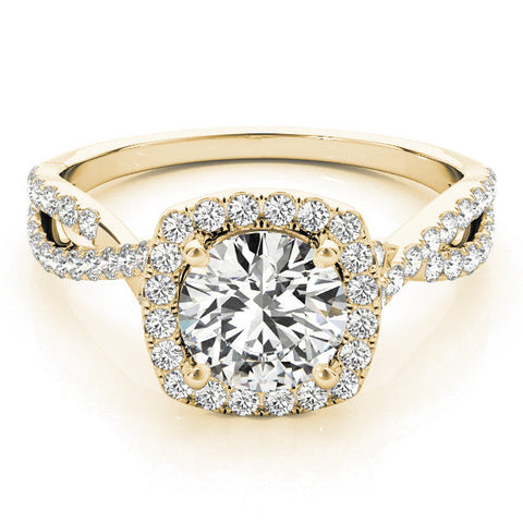 Yellow gold Round Halo Twist Band Solitaire with Four-Prong Setting