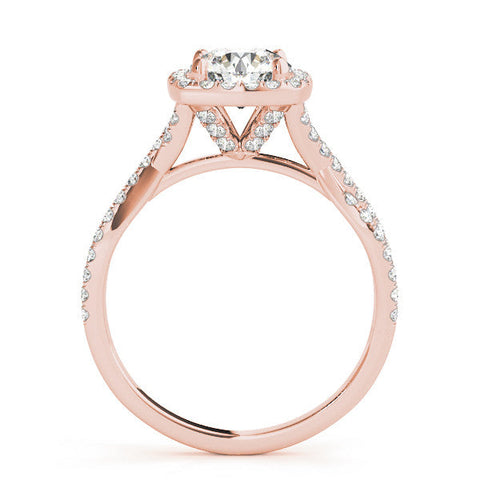 Rose gold Round Halo Twist Band Solitaire with Four-Prong Setting