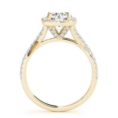 Yellow gold Round Halo Twist Band Solitaire with Four-Prong Setting