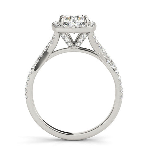 Platinum Round Halo Twist Band Solitaire with Four-Prong Setting