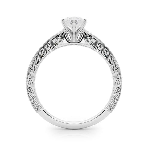 Platinum Marquise Solitaire Milgrain Engraved Band with Four-Prong Setting