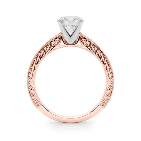 Rose gold Round Solitaire Milgrain Engraved Band with Four-Prong Setting