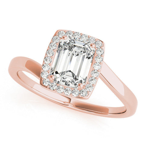 Rose gold Radiant Cut Halo Solitaire Ring with Channel Band and Four-Prong Setting
