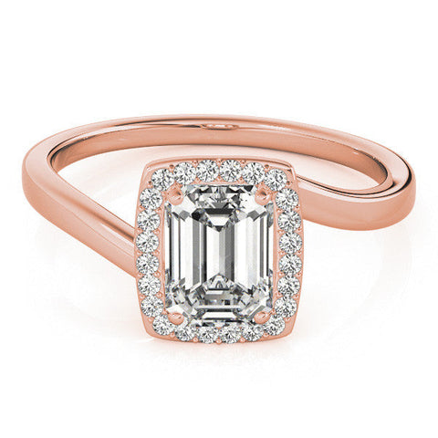 Rose gold Radiant Cut Halo Solitaire Ring with Channel Band and Four-Prong Setting